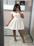 A Line White Off Shoulder Satin Pleats Homecoming Dress LBQH0134